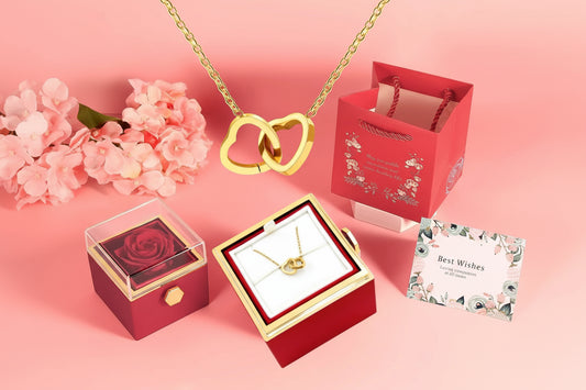 Personalized Engraved Stainless Steel Double-Ring Heart Necklace