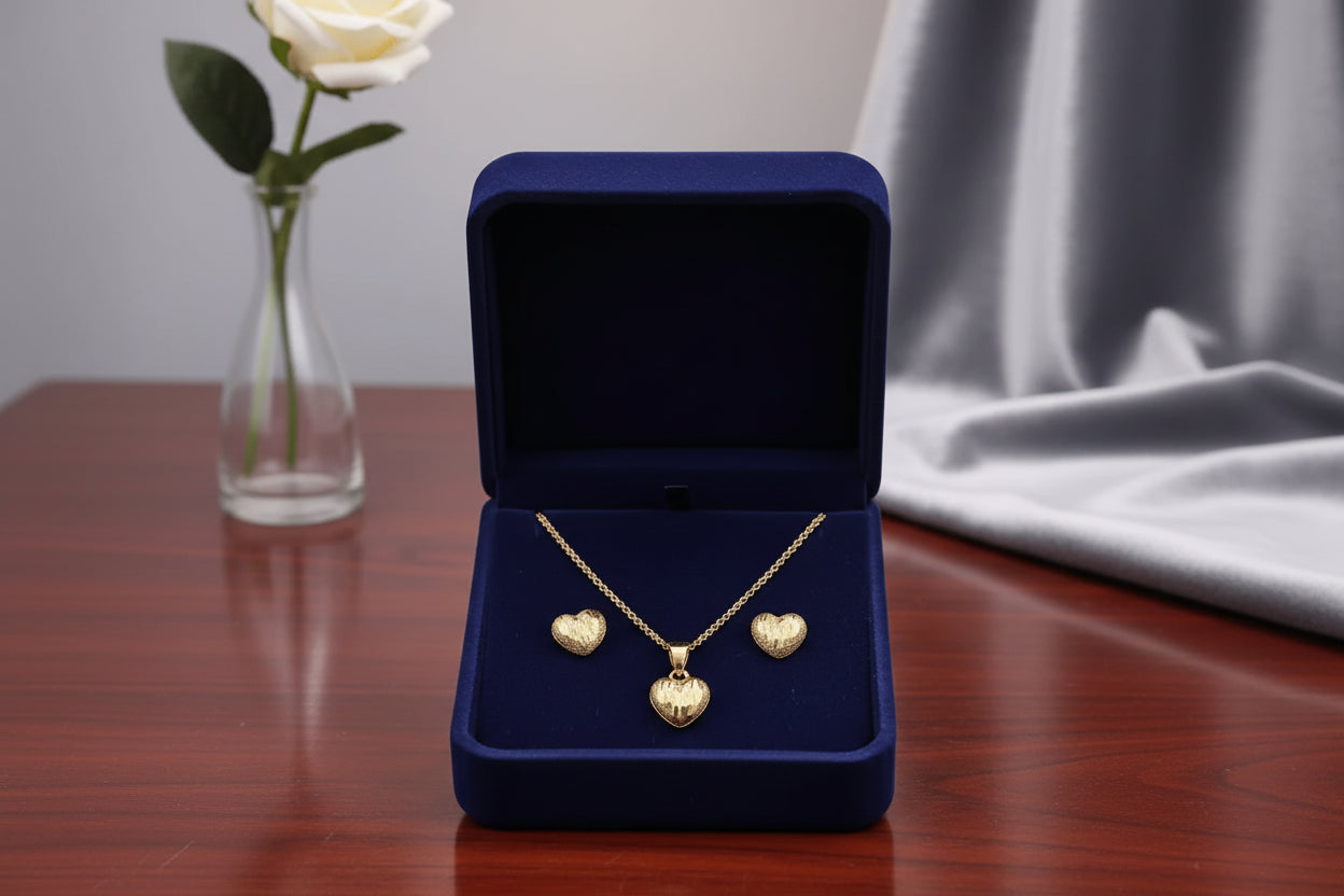Textured Heart Pendant Set